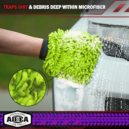AIDEA Car Wash Mitt Microfiber, 4PK,Car Wash Brush, Green 8''X12'' | Scratch Free Lint-Free, Premium Chenille Microfiber Mitt, Cleaning Supplies, Extra Large Size - color: Green, size: 4PK-8''X12''