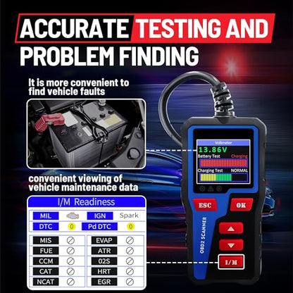 AT300 Car Code Reader, OBD2 Car Code Scanner Check Engine Light Fault Code Reader Scanner CAN Diagnostic Tool for All OBDII Protocol Cars,Cranking Test - color: AT300