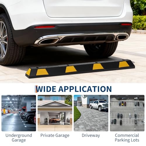 2 Pack 72" Heavy Duty Rubber Parking Curb – 55,000 lb Capacity Wheel Stopper with Reflective Stripes for Garage, Driveway & Truck Parking Protection