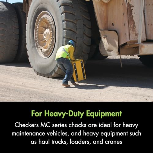 Checkers Heavy Duty Wheel Chocks for 95"-142" Tires, One Large Tire Chock for Haul Trucks, Loaders, and Cranes, 427 Ton Capacity, Lightweight HDPE, Made in the USA, Yellow, MC3012 - size: For 95"-142" Tires