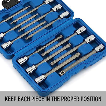 EMENTOL 12PCS 3/8" Drive Extra Long Torx Bit Socket Set, CR-V, S2 Steel, 5.9" Length Star Bit Socket Set, T10 - T60 - size: 12PCS Extra Long Torx Bit Socket Set (T10-T60)