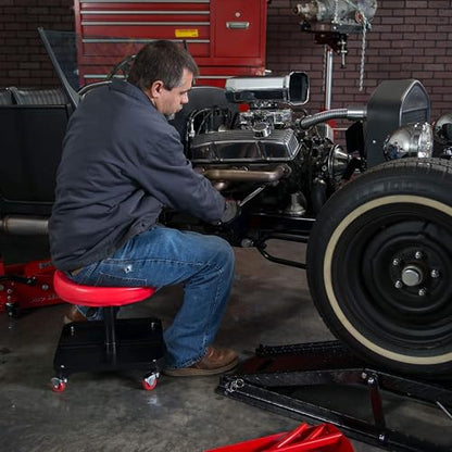BIG RED TR6350 Torin Rolling Pneumatic Creeper Garage/Shop Seat: Padded Adjustable Mechanic Stool with Tool Tray Storage, Red Large - style: 6350