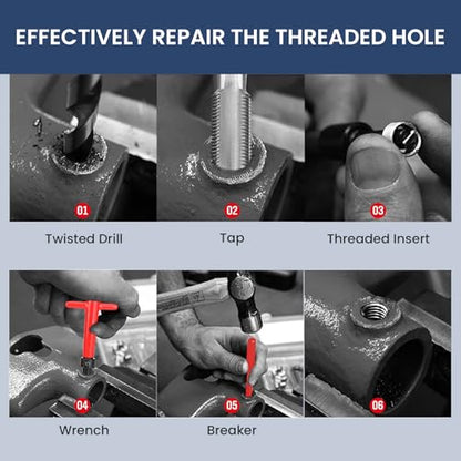 Jeanoko 10PCS M18x1.5 Thread Repair Kit, High Strength Stainless Steel Twisted Drill Tap Wrench,Threaded Insert Tools Set for Automotive Parts, Thread Repair Insert Kit for Damaged Thread Repair