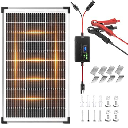 Voltset 100W Solar Panel Kit - 12V Solar Battery Charger with 20A Smart Charge Controller - Monocrystalline Solar Trickle Charger for RV Battery Car Boat Marine Trailer Camper and Off Grid System - size: 100W Kit