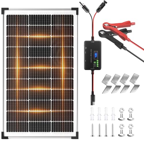 Voltset 100W Solar Panel Kit - 12V Solar Battery Charger with 20A Smart Charge Controller - Monocrystalline Solar Trickle Charger for RV Battery Car Boat Marine Trailer Camper and Off Grid System - size: 100W Kit