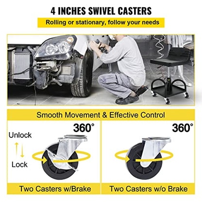 VEVOR Mobile Rolling Seat, 300LBS Capacity, 15.7" to 20.5" Adjustable Height, Mechanic Rolling Stool with Swivel Wheels and Tool Tray, for Workshop, Auto Repair Shop, Black