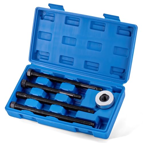 Thorstone 5pcs Harmonic Balancer Installer Set | 5pc Long Reach Crank Pulley Underdrive Pulley Damper Installation Tool Kit with 4 Adapters & Nut Bearing - color: Blue, size: Harmonic Balancer Installer