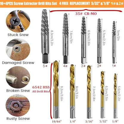 14Pcs Screw Extractor and Left Hand Drill Bits Set, Easy Out Screw Extractor Set, Broken Bolt Extractor Kit Bolt Remover, Reverse Cobalt HSS Steel Drill Bit for Remove Stripped Screws and Broken Bolts - size: 14PCS