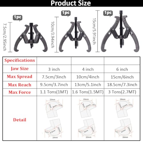NBEADS 3 Sets 3-Jaw Bearing Puller Kits, 3 Sizes Iron Puller Kit Gear Bearing Flywheel Removal Tool for Automobile Machinery Maintenance, Assembly Required, Gunmetal