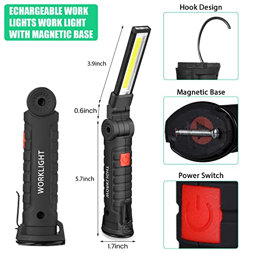 Tuanse LED Rechargeable Work Light with Magnetic Base Hanging Hook, 360° Rotate Magnetic Flashlights for Mechanics Car Repair Home Garage Camping, Tool Gifts for Men Dad Father(6 Pcs,Large) - size: Large