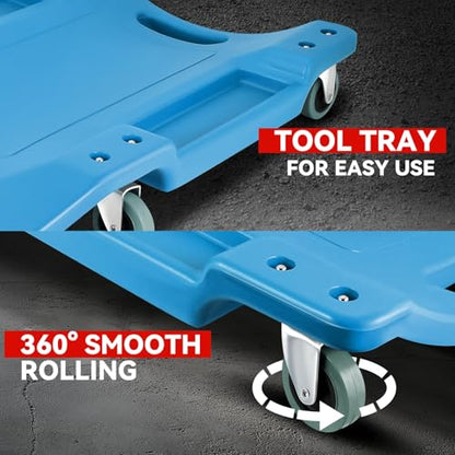 Auto Dynasty 40 Inches Mechanic Creeper, Automotive Garage Repair Low Profile Under Car Rolling Creeper with Padded Headrest, Plastic, Blue - color: Blue, size: 40" L