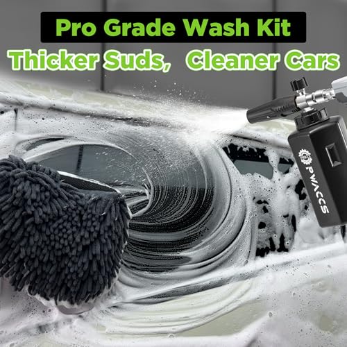 PWACCS Foam Cannon for Pressure Washer, 1.5 Liter | Car Wash Kit with Soap, Snow Foam Blaster, Includes Car Drying Towel and Wash Mitt, 3600 PSI - size: 400 ML
