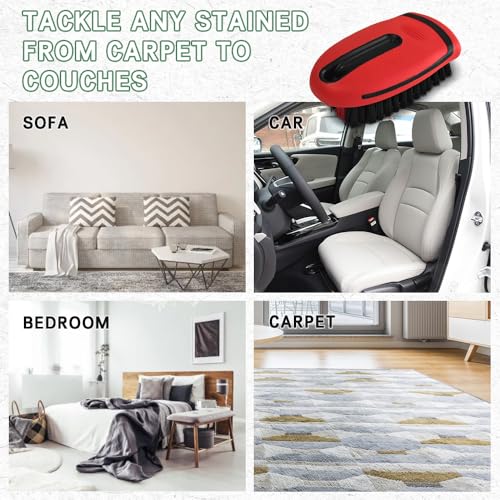 Carpet and Upholstery Cleaning Brush, Stiff Bristle Carpet Detailing Scrubber Brush, Multi-Functional Car Detailing Scrub Brushes, Cleaning Brushes for Car and Home Couch Floor Mats (Red) - color: Red