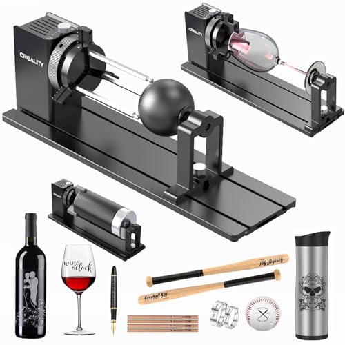 Creality Rotary Kit Pro, Laser Rotary Roller 3 in 1 Multi-Function Engraving Accessories for Laser Engraver, Jaw Chuck Rotary for Engraving Wine Glass, Baseball Bat, Ring and Most Cylindrical Objects - size: Rotary Roller-Pro