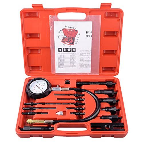 DAYUAN 17Pcs Diesel Engine Compression Tester Tool Automotive Compressor | 0-1000 PSI / 70 Bar Gauge，9 Glow Plug & 4 Injector Adapters，Built-In Resetter，Fits Diesel Cars, Trucks & Tractors