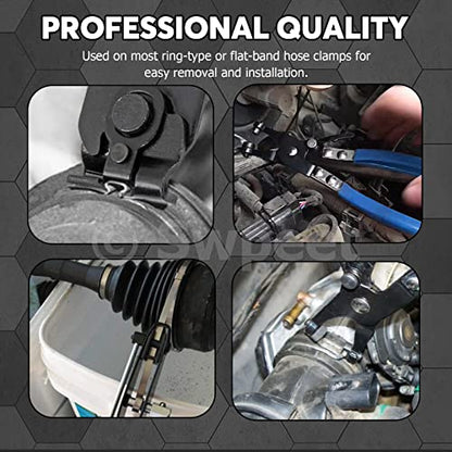 Swpeet 3Pcs Blue CV Joint Boot Clamp Pliers and Swivel Flat Band Hose Clamp Pliers Assortment Kit, Ear Boot Tie Car Band Tool Car Water Pipe Locking Automotive Hose - color: Blue