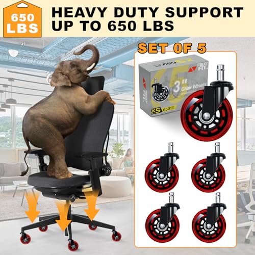 Rolling Shop Stool for Garage with Casters,Office Chair Wheels for Hardwood Floors- 3" Replacement Rubber Wheels