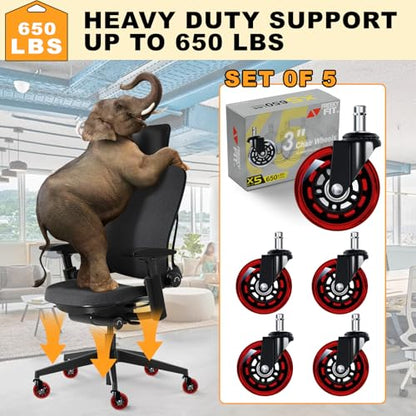 Rolling Shop Stool for Garage with Casters,Office Chair Wheels for Hardwood Floors- 3" Replacement Rubber Wheels