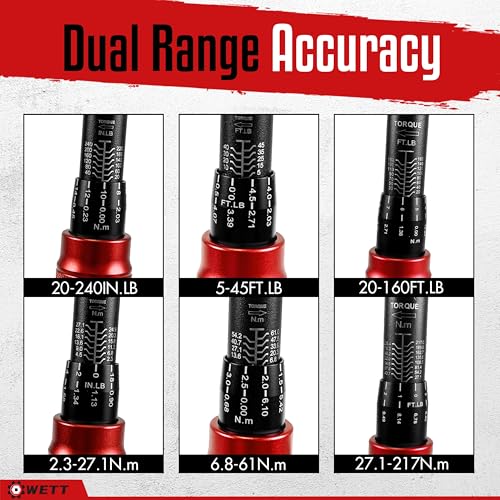 WETT 11Pcs Torque Wrench Set, 1/4'' & 3/8'' & 1/2'' Drive Click Torque Wrench, with Extension Bars & Adapters, Dual-Direction Adjustable Reversible 72-Tooth Ratchet Handle - size: 1/4 & 3/8 & 1/2-inch Drive (11Pcs)