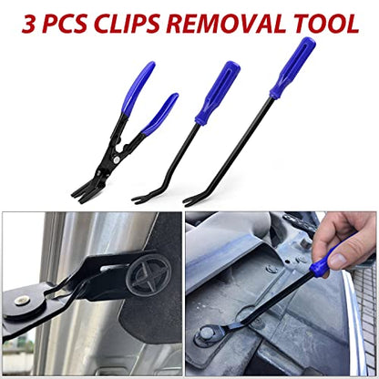 Nilight Trim Removal Tool 102 Pcs, Auto Push Pin Bumper Retainer Clip Set Fastener Terminal Remover Tool Round Handle Crowbar Kit Car Panel Radio Removal Auto Clip Pliers - color: 102 Clips+ Remover Tools Blue