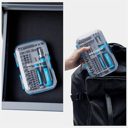 MECHMAX 68-Piece Ratcheting Screwdriver Set with Bits & Sockets | Precision tool kit with sockets & compact injection storage case. Ideal for household DIY, furniture assembly & repair