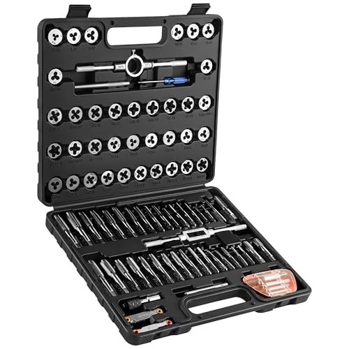 Anfrere 84pc Tap and Die Set in SAE & Metric Sizes, Standard Tap Set and Die Tool Set for Threading and Rethreading Internal and External Threads, M3-M12 Thread Repair Kit
