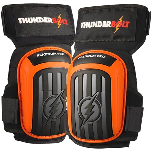 Thunderbolt Knee Pads for Men Construction Knee Pads for Work for Men and Women with Double Gel for Gardening Flooring Roofing Heavy Duty with Extra Thick Foam and Strong Adjustable Non-Slip Straps - color: ORANGE (PLATINUM PRO)