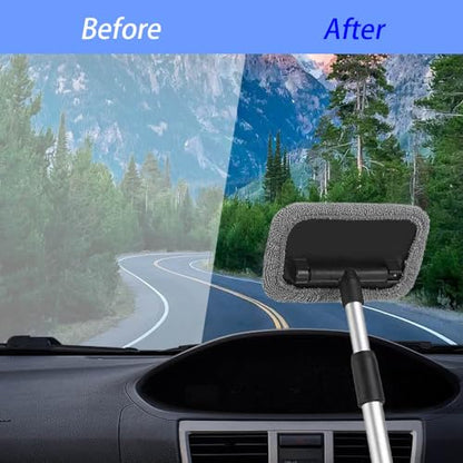 Car Window Cleaning Tool, Windshield Cleaner with Microfiber Cloth & Extendable Handle, Windshield Cleaner Tool, Car Accessories Inside Car Cleaning Tools Fit for Auto Glass Wiper