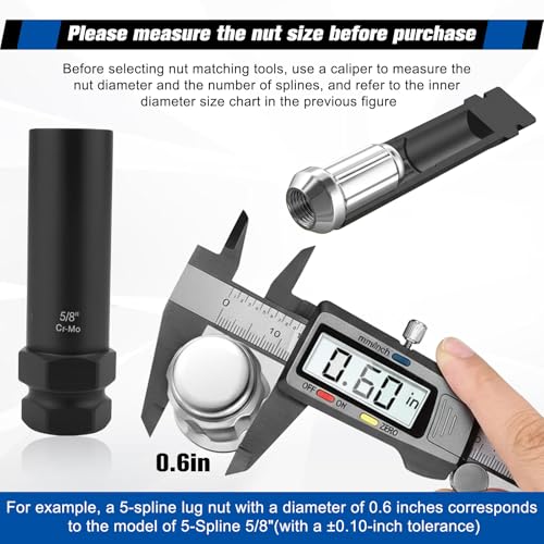 8-Piece Lug Nut Socket Set, 6 Spline & 7 Spline Lug Nut Removal Tool, Heavy-Duty Locking Wheel Lock Removal Kit for Aftermarket & Factory Wheels, with Organized Storage Case