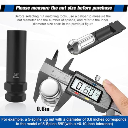 8-Piece Lug Nut Socket Set, 6 Spline & 7 Spline Lug Nut Removal Tool, Heavy-Duty Locking Wheel Lock Removal Kit for Aftermarket & Factory Wheels, with Organized Storage Case