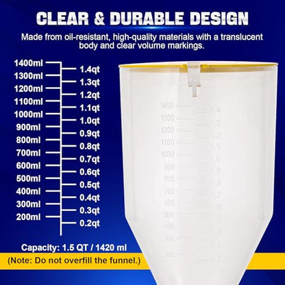 DASBET 15-Piece Oil Funnel Kit | 1.5-Quart No-Spill Engine Oil Funnel with 14 Adapters, One-Handed Easy Fill for Automotive Use