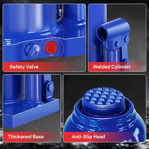 20T Hydraulic Bottle Jack, 40,000 lbs, with Tire Kit | Heavy-duty jack for trucks & industrial use. 9.61"-17.87" lift. Sturdy carry handle. - color: 20 Ton Basic with Tire Repair Kit