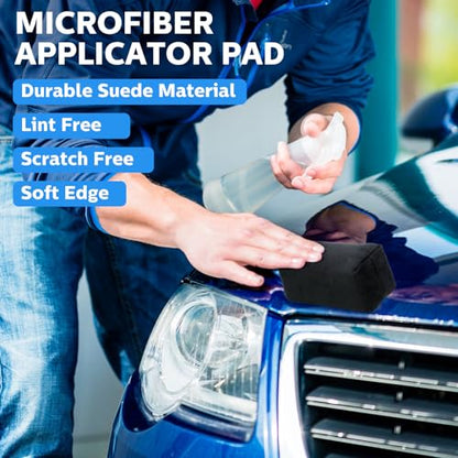 Riakrum 12 Pack Microfiber Applicator Pads Suede Car Detailing Sponge Ceramic Coating Applicator Pads Coating Sponge for Cars Graphene Metal Plastic Trim Ceramic Spray Applying Wax (Black) - color: Black