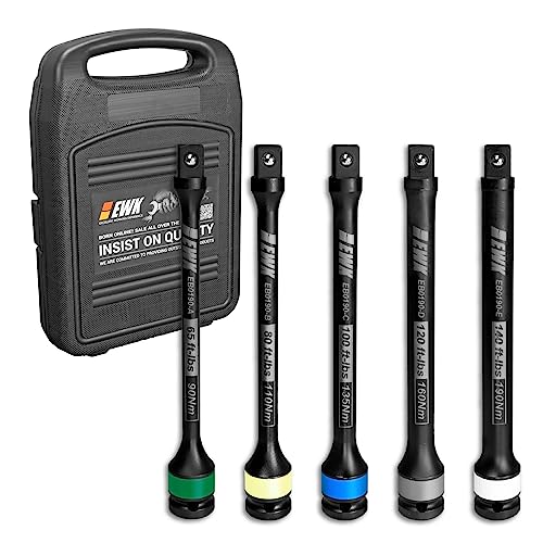 EWK 5 Pcs 1/2" Impact Torque Limiting Extension Bar Set, 65ft-lb, 80ft-lb, 100ft-lb, 120ft-lb, and 140ft-lb, High Precision Torque Limiting Stick Set with 8 Inches Long - size: 5pcs Set