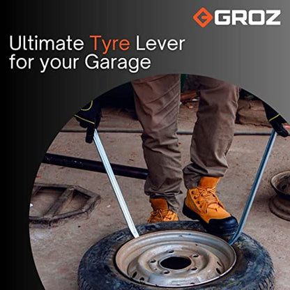 Groz Tyre Lever 16", Forged Carbon Steel with Nickel-Plated Finish, Straight Pattern with Hook & Taper for Motorcycle, ATV, Dirt Bike, Bicycle and Trailer Tire Changing (33180) - size: 16-inch