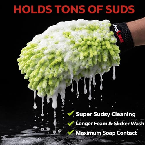 Microfiber Car Wash Mitt 2 Pack, Chenille Scratch-Free Wash Gloves, Ultra Soft, Highly Absorbent, 7.1” x 10.2”, Lint-Free, Reusable Auto Cleaning Mitt (Green) - color: Green