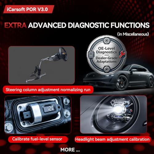 Bidirectional Diagnostic Tool for Porsche/Cayenne, iCarsoft POR V3.0 All System OBD2 Scanner, 26 Resets +12 Extra Services Battery Registration Code Reader for Porsche,Support CAN-FD, Free Update