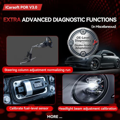 Bidirectional Diagnostic Tool for Porsche/Cayenne, iCarsoft POR V3.0 All System OBD2 Scanner, 26 Resets +12 Extra Services Battery Registration Code Reader for Porsche,Support CAN-FD, Free Update