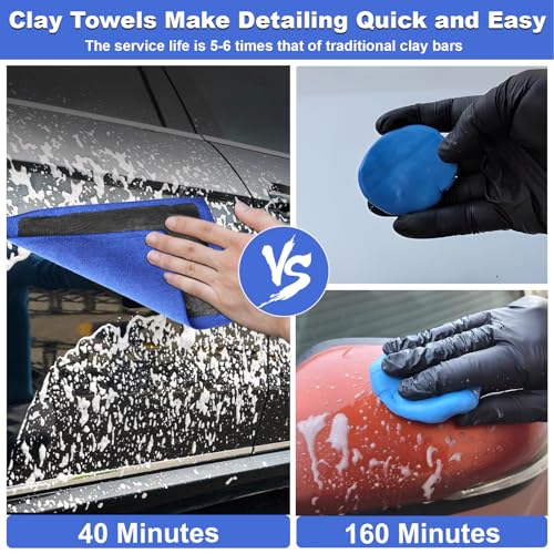 Fine Grade Clay Towel, 2-Pack Clay Bar Alternative for Scratch Free Auto Detailing & Polishing, Paint Safe Microfiber Mitt (11.3x11.9 Inch)