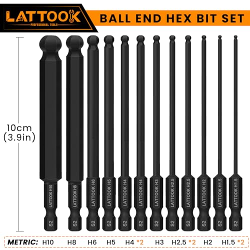 Ball End Hex Head Allen Wrench Drill Bit Set, 12PCS Metric Ball End Hex Bit Set Allen Key Bit Set, Magnetic S2 Steel, 4'' Long - style: 12PCS Ball Hex Bits 100MM