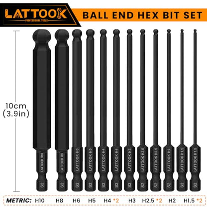 Ball End Hex Head Allen Wrench Drill Bit Set, LATTOOK 22PCS Metric & SAE Ball End Hex Bit Set Allen Key Bit Set Hex Key Drill Bit Set, S2 Steel with Magnetic, 4'' Long - style: 22PCS Metric & SAE Ball Hex Bits