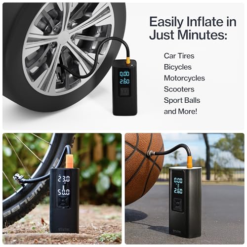 STATIK TireHero Car Tire Inflator Portable Air Compressor - 150 PSI, Electric Air Pump for Balls, Bike Pump, Inflatables, Paddleboard, Air Mattress, Car Emergency Safety Kit w/Flashlight