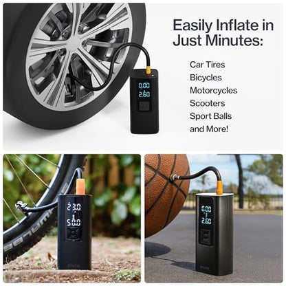 STATIK TireHero Car Tire Inflator Portable Air Compressor - 150 PSI, Electric Air Pump for Balls, Bike Pump, Inflatables, Paddleboard, Air Mattress, Car Emergency Safety Kit w/Flashlight