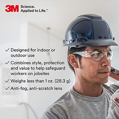 3M Safety Glasses, Virtua Protective Eyewear, Clear Frame, Clear Anti-Fog Lens, Pack of 100, Polycarbonate, ANSI Z87.1-2015, Z87+, Economy - size: 100 count