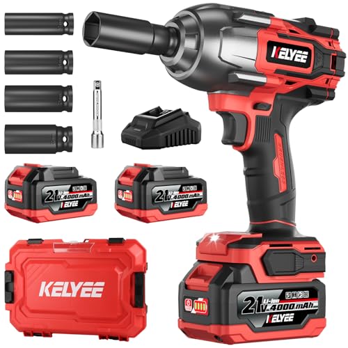Cordless Impact Wrench 1107Ft-lbs(1500N.m), Brushless High Torque 1/2 Impact Gun with 21V 2x4.0Ah Battery, 3-Mode Speed, Electric Impact Driver with 4 Socket for Home Car Pickup Truck RV Mower - color: Large