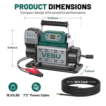 ‌RV Air Compressor 12V Tire Inflator, 150PSI with Auto Shut-off, Digital Display & Preset, 5.65CFM Fast Inflation for Off-road Vehicles, Trucks, SUVs, RVs, ATVs, Corded Electric - style: Single Cylinder + Digital Display