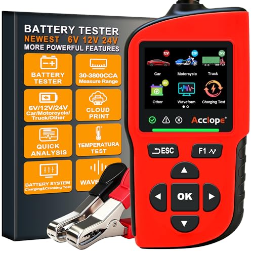 BT90 PRO 2-360Ah Battery Tester with Cloud Printing, 30-3800 CCA, 6V/12V/24V Digital Analyzer, SOH/SOC/Volt/Res/Cranking&Charging Test, Real‑Time Ambient Temp, AGM/EFB/Gel/Li - color: RED
