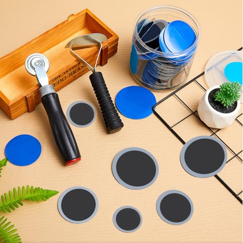 Tallew 100 Pcs Tire Patches 5 Sizes Rubber Radial Tire Repair Patch Plug Kit Heavy Duty Emergency Repair Tool for Puncture Car Truck Bus Tractor Vehicle Motorcycle 32, 42, 58, 65x80, 85x120 mm