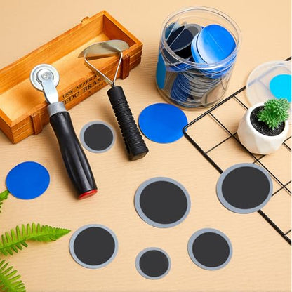 Tallew 50 Pcs Tire Patches 5 Sizes Rubber Radial Tire Repair Patch Plug Kit Heavy Duty Emergency Repair Tool for Puncture Car Truck Bus Tractor Vehicle Motorcycle 32, 42, 58, 65x80, 85x120 mm