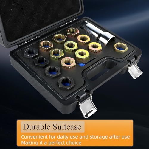 16-Piece Axle Spindle Rethreading Kit - Axle Thread Repair Kit with 10 Dies 1-1/16" Extension Bar, Axle Spindle Thread Chaser Set with Case, Essential Tool for Mechanics